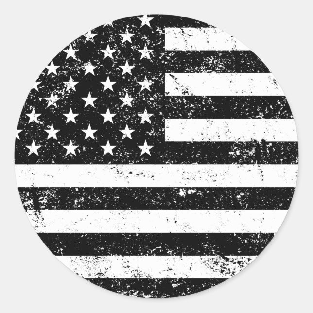 Sticker Rond Drapeau américain, noir et blanc (Devant)