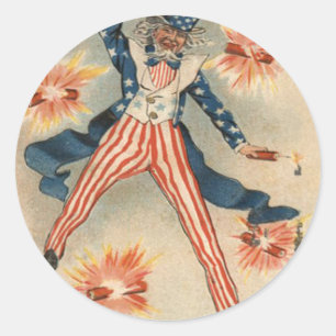 Sticker Rond Drapeau américain Oncle Sam Feux d'artifice Pétard