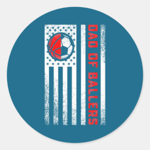 Sticker Rond Drapeau Américain Papa De Ballers Basketball Footb