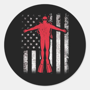 Sticker Rond Drapeau américain Patriotic Plongée sous-marine