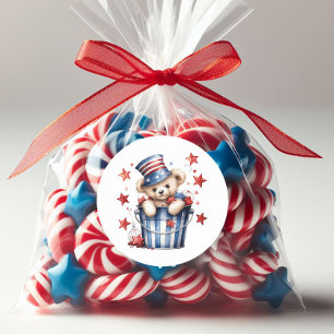 Sticker Rond Drapeau américain Patriotic Teddy Bear Stars