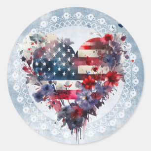 Sticker Rond Drapeau américain patriotique 4 Juillet journée in