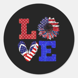 Sticker Rond Drapeau américain patriotique 4 juillet Love Flip 