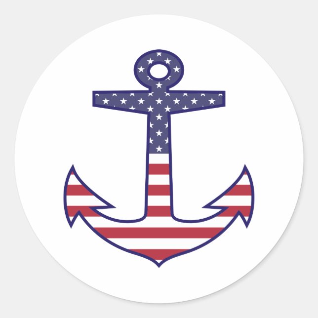 Sticker Rond Drapeau américain patriotique Ancre nautique (Devant)