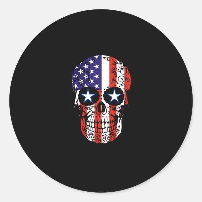Sticker Rond Drapeau américain patriotique crâne à sucre (Devant)