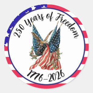 Sticker Rond Drapeau américain patriotique et aigle USA 250e
