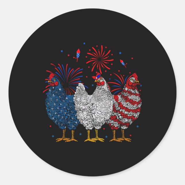 Sticker Rond Drapeau américain Patriotique Poulets Amour 4 juil (Devant)