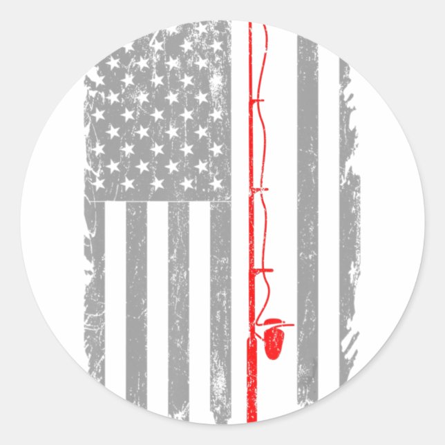 Sticker Rond Drapeau américain Pêche Rod Pêche Pêche Pêche Pêch (Devant)