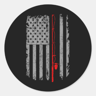 Sticker Rond Drapeau américain Pêche Rod Pêcheur Pêcheur P