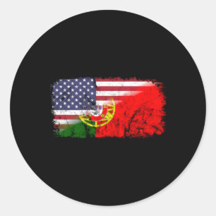 Sticker Rond Drapeau Américain Portugais Usa Luso Drapeau Améri