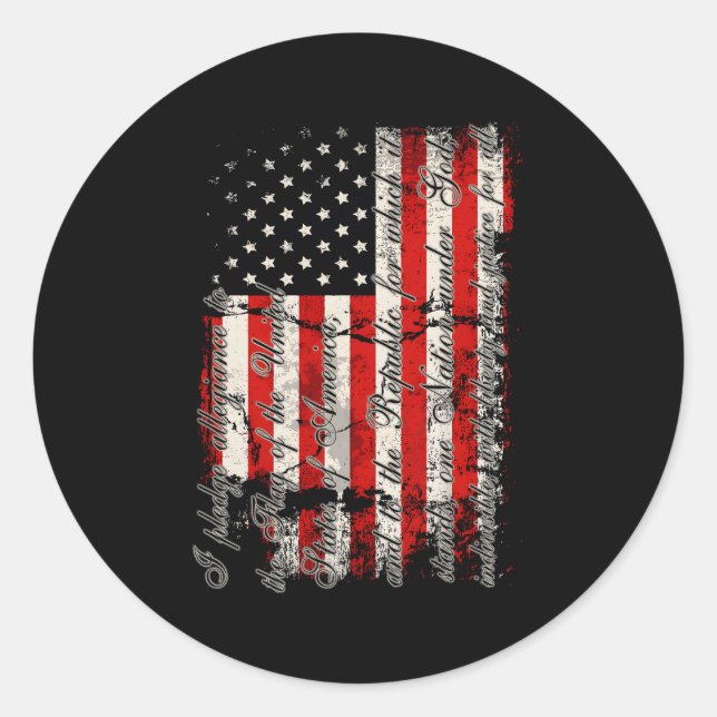 Sticker Rond Drapeau Américain Promesse D'Allégeance (Devant)