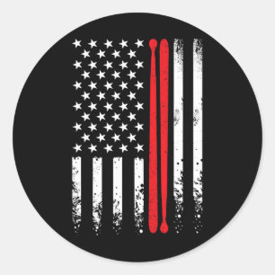 Sticker Rond Drapeau américain Retro Music Drummer Drum Stick 4