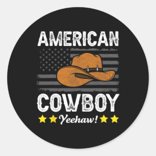 Sticker Rond Drapeau américain Rodeo Cowboy Vintage Casquette C