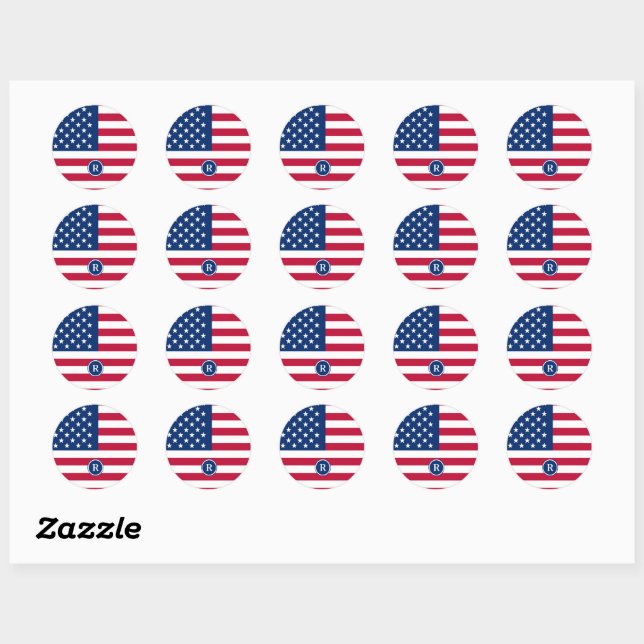 Sticker Rond Drapeau américain rouge blanc et bleu patriotique (Feuille)