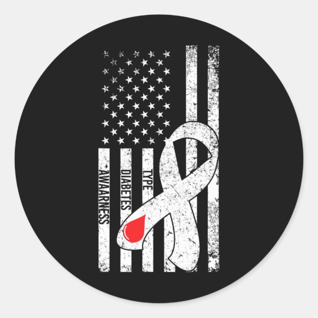 Sticker Rond Drapeau américain Ruban Type 1 Sensibilisation au  (Devant)
