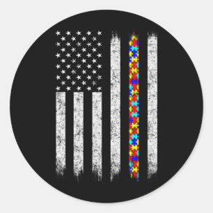Sticker Rond Drapeau américain sensibilisation sur l'autisme