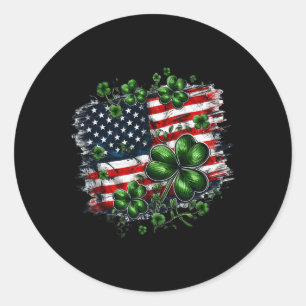Sticker Rond Drapeau Américain shamrock Et Américain Jour de la
