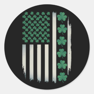 Sticker Rond Drapeau américain Shamrocks St Patricks Day Americ