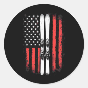 Sticker Rond Drapeau américain Ski alpin