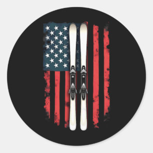 Sticker Rond Drapeau américain skieur de ski alpin _2