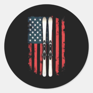 Sticker Rond Drapeau américain skieur de ski alpin _6 
