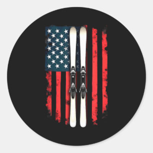 Sticker Rond Drapeau américain skieur de ski alpin Drapeau amér