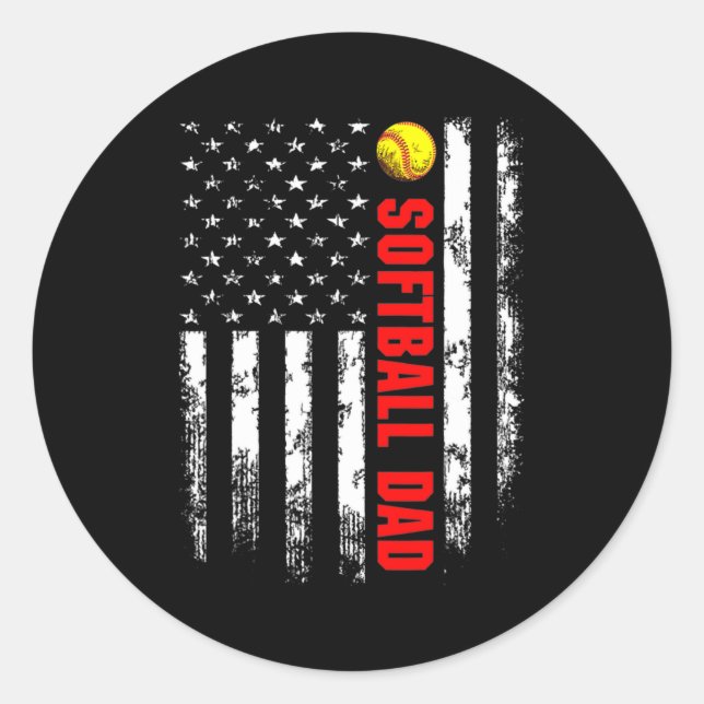 Sticker Rond Drapeau Américain Softball Papa Backside Essentiel (Devant)