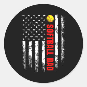 Sticker Rond Drapeau Américain Softball Papa Backside Essentiel