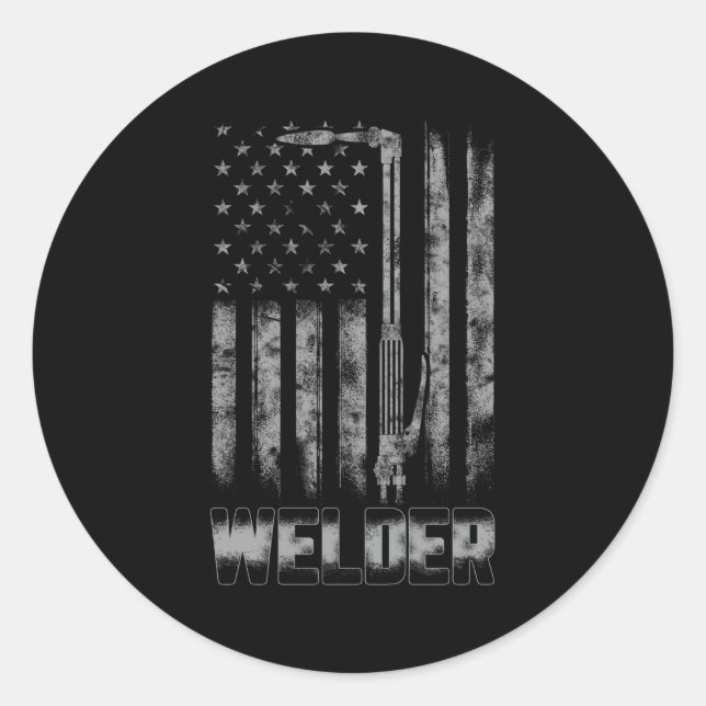 Sticker Rond Drapeau Américain Soudeur Soudure Patriotique Usa (Devant)