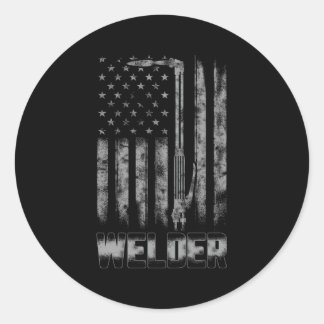 Sticker Rond Drapeau Américain Soudeur Soudure Patriotique Usa