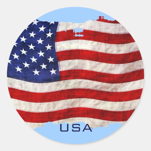 Sticker Rond Drapeau américain Tattered Grunge Patriotic, États (Devant)