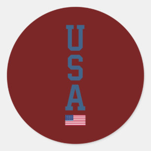 Sticker Rond Drapeau américain Texte vertical Patriotique 4ème 