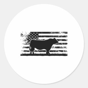 Sticker Rond Drapeau américain Usa - Vache Américaine Angus Noi