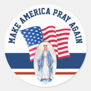 Sticker Rond Drapeau américain Vierge Marie