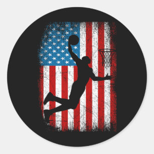 Sticker Rond Drapeau américain Vintage Basketball 4e de