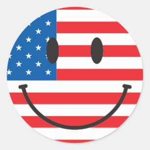 Sticker Rond Drapeau américain, visage joyeux