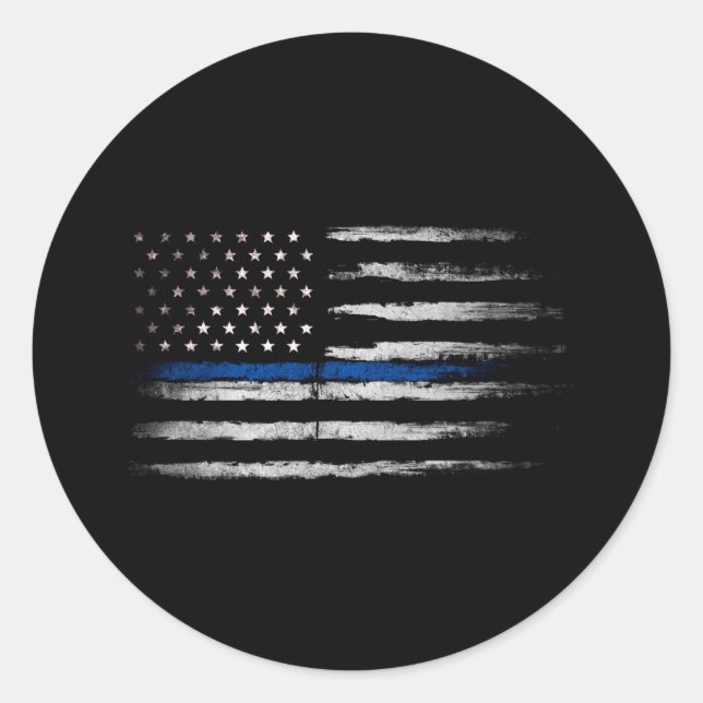 Sticker Rond Drapeau American Thin Blue Line (Devant)