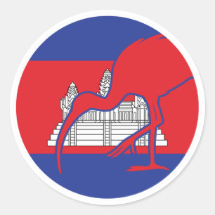 Sticker Rond Drapeau animal national cambodgien Ibis géant