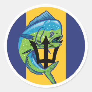 Sticker Rond Drapeau animal national de la Barbade Mahi-mahi