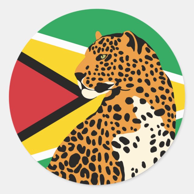 Sticker Rond Drapeau animal national du Guyana Jaguar Guyane (Devant)