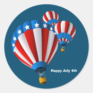 Sticker Rond Drapeau Animé américain 4 juillet Hot Air Ballon