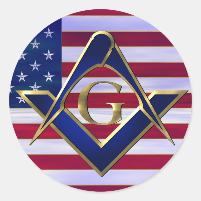 Sticker Rond Drapeau avec Carré et Compas (Devant)