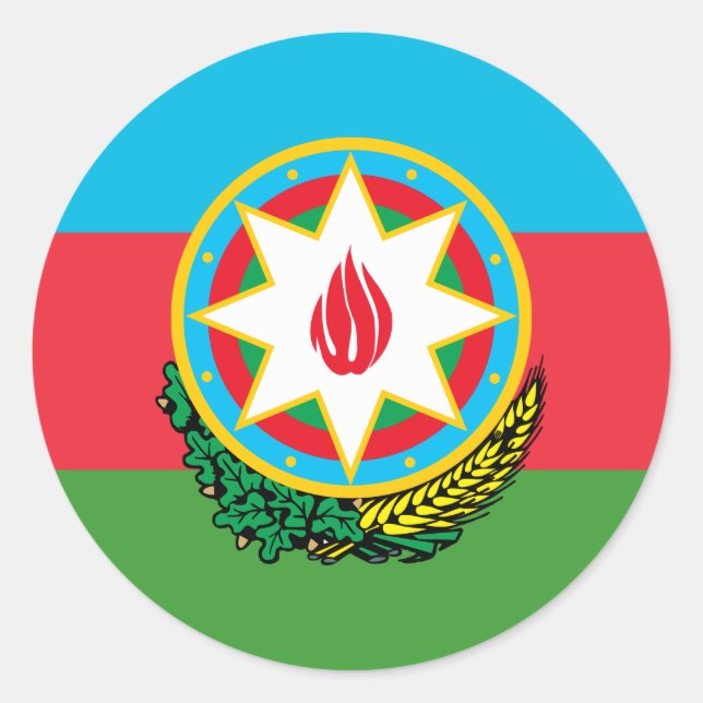Sticker Rond Drapeau azerbaïdjanais et emblème national, Azerba (Devant)
