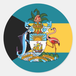 Sticker Rond Drapeau bahaméen et armoiries, Drapeau des Bahamas
