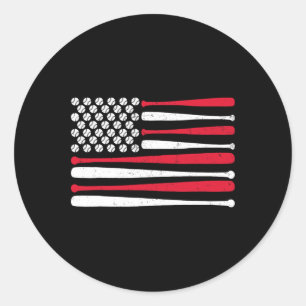 Sticker Rond Drapeau Baseball Usa Vintage Baseball