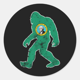 Sticker Rond Drapeau Bigfoot Washington Sasquatch Hommes Femmes