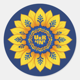 Sticker Rond Drapeau bleu jaune tournesol Stand with Ukraine