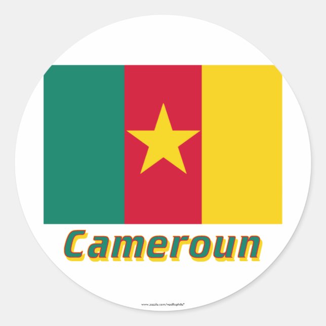 Sticker Rond Drapeau Cameroun avec le nom français (Devant)
