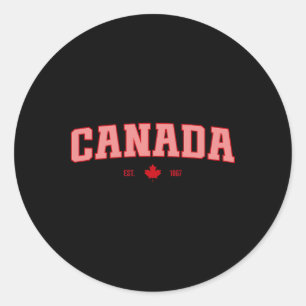 Sticker Rond Drapeau Canada Amour Rétro Fête du Canada Feuille