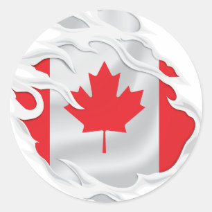 Sticker Rond Drapeau canadien déchiré